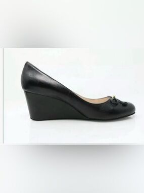 Cole Haan Black Leather Women's Elsie Bow Wedge Size 9.5